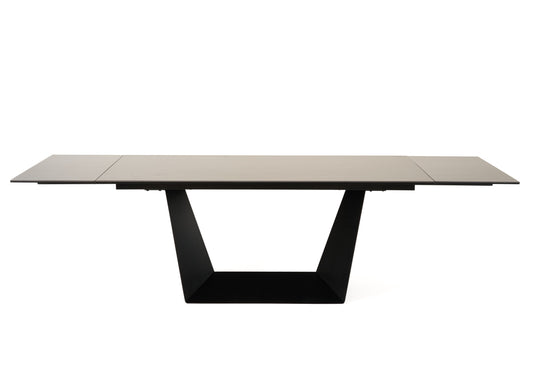 Modrest Baldwin Modern Black Ceramic and Black Metal Extendable Dining Table
