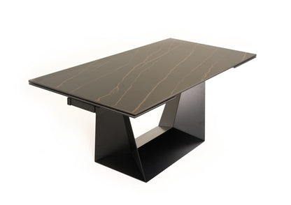 Modrest Baldwin Modern Black Ceramic and Black Metal Extendable Dining Table