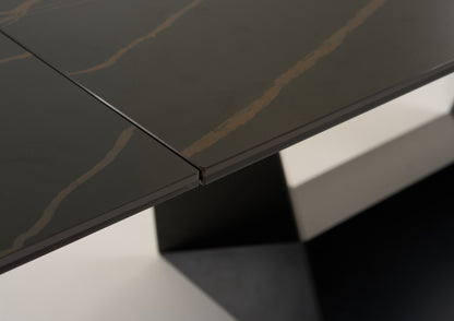 Modrest Baldwin Modern Black Ceramic and Black Metal Extendable Dining Table