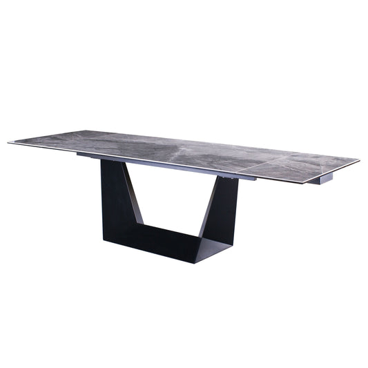 Modrest Baldwin Modern Grey Ceramic and Black Metal Extendable Dining Table
