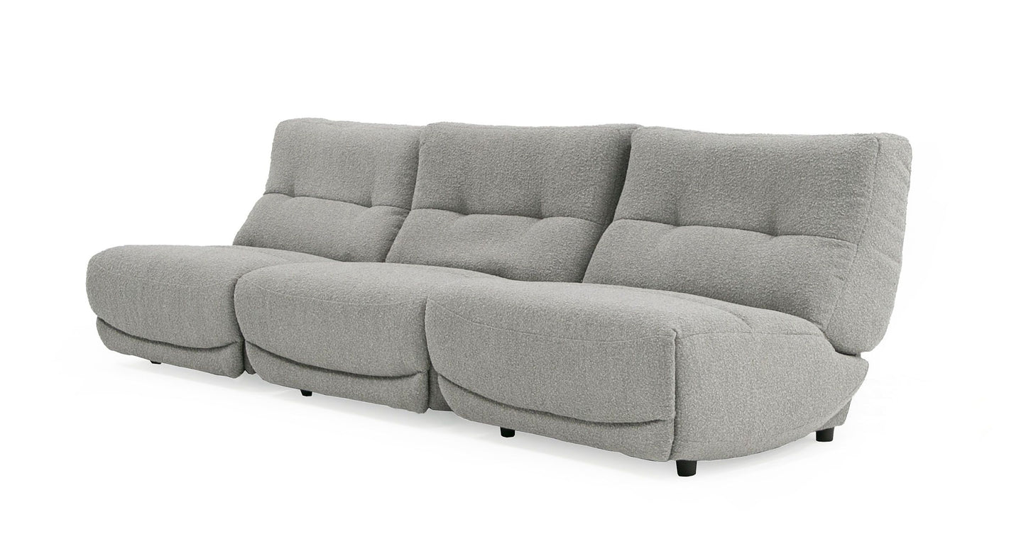 Divani Casa Basil Modern Grey Fabric Large Sofa With 3 Electric Recliners