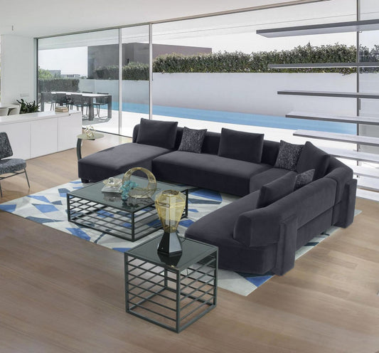 Divani Casa Bayou Contemporary Grey Velvet U Shaped Sectional Sofa