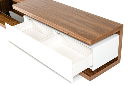 Modrest Jefferson Low Mid-Century Walnut and White TV Stand