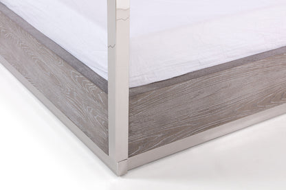 Modrest Arlene Modern Grey Elm and Stainless Steel Canopy Bed