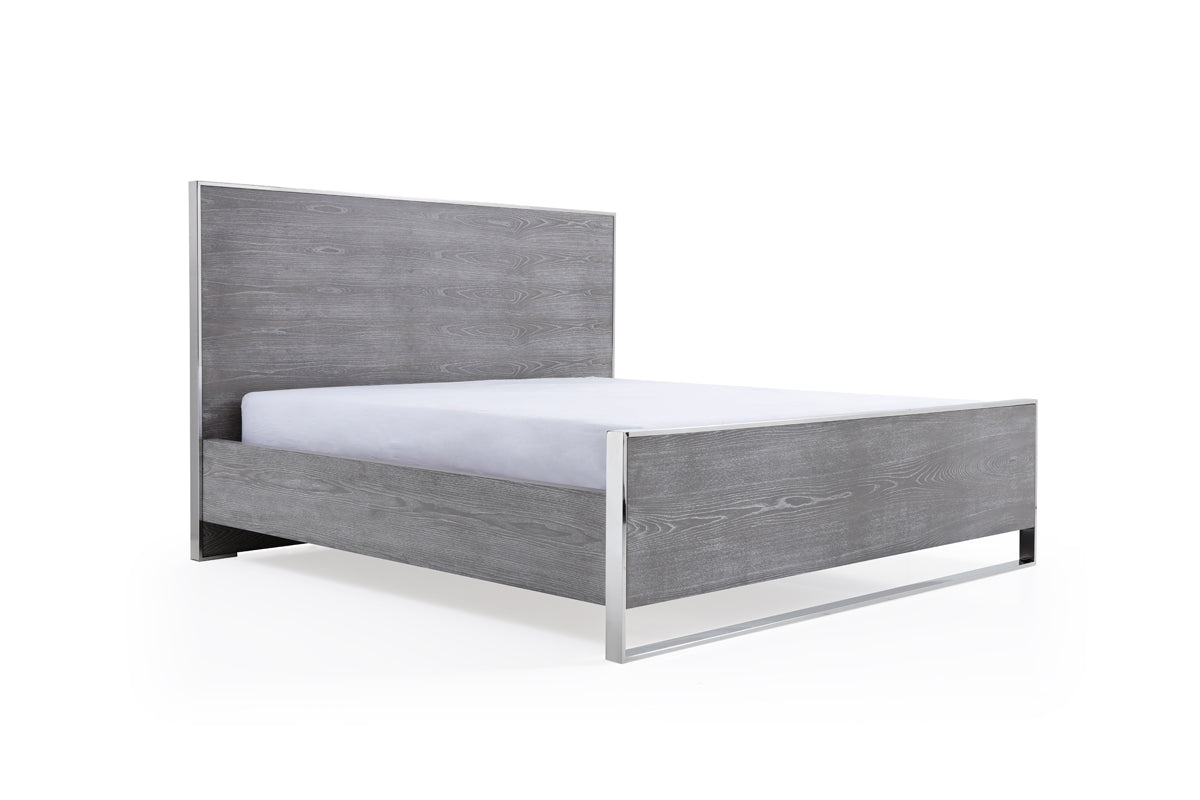 Modrest Charlene Modern Grey Elm and Stainless Steel Bed
