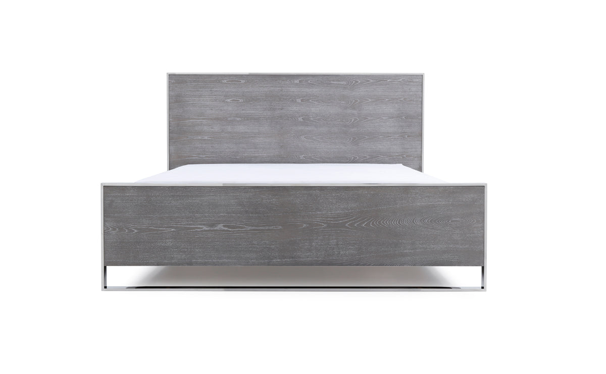 Modrest Charlene Modern Grey Elm and Stainless Steel Bed