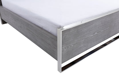 Modrest Charlene Modern Grey Elm and Stainless Steel Bed