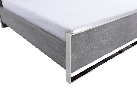 Modrest Charlene Modern Grey Elm and Stainless Steel Bed