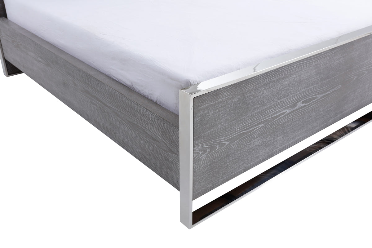 Modrest Charlene Modern Grey Elm and Stainless Steel Bedroom Set