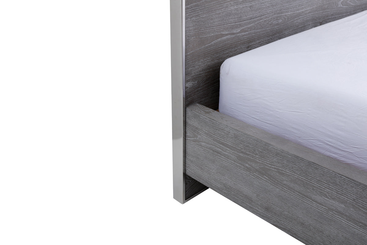 Modrest Charlene Modern Grey Elm and Stainless Steel Bed