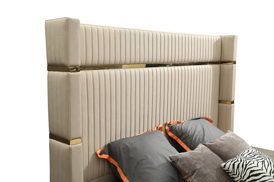 Modrest- Sterling Modern Beige Bonded Leather and Gold Bed