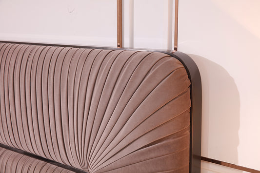 Modrest Duke Modern Grey Velvet and Black Gun Chrome Bed