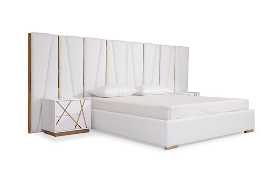 Modrest Nixa Modern White Bonded Leather and Gold Bed