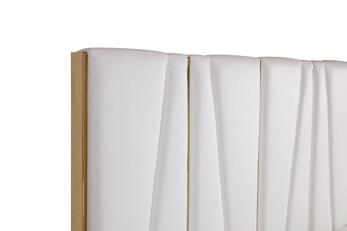 Modrest Nixa Modern White Bonded Leather and Gold Bed
