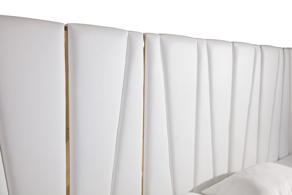 Modrest Nixa Modern White Bonded Leather and Gold Bed