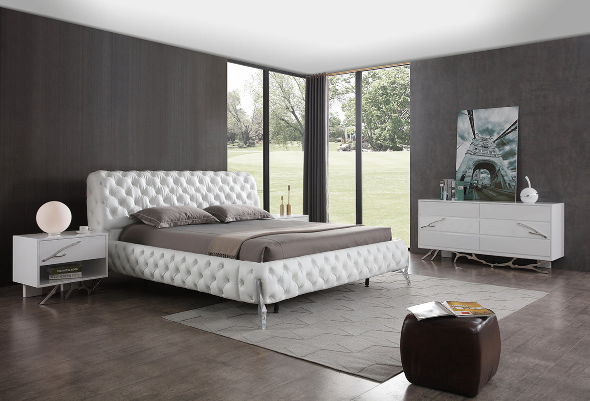 Queen Modrest Legend Modern White Bonded Leather Bed