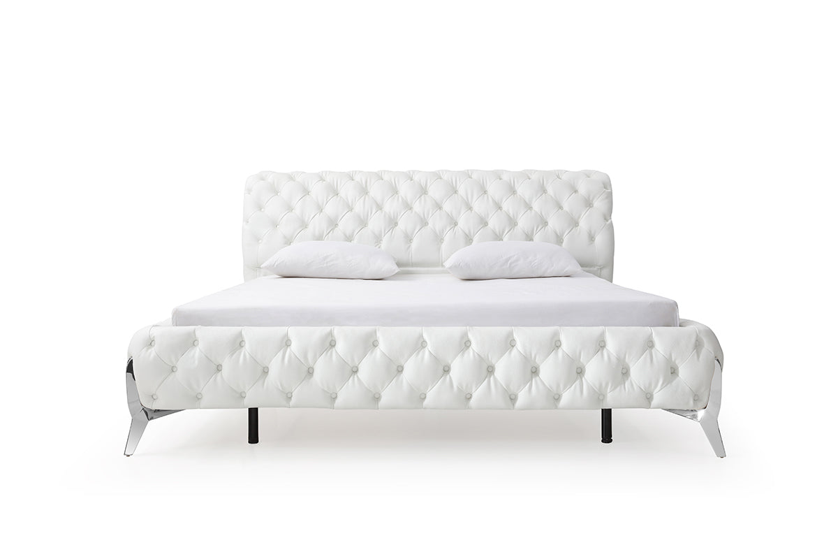 Queen Modrest Legend Modern White Bonded Leather Bed