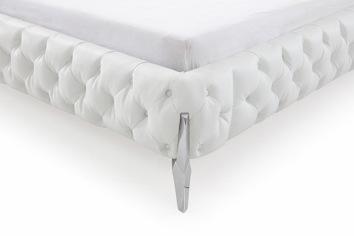 Queen Modrest Legend Modern White Bonded Leather Bed