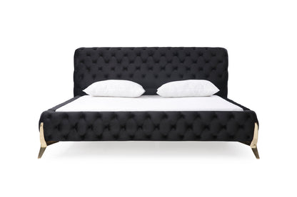 Modrest Legend Modern Black Velvet and Gold Bed