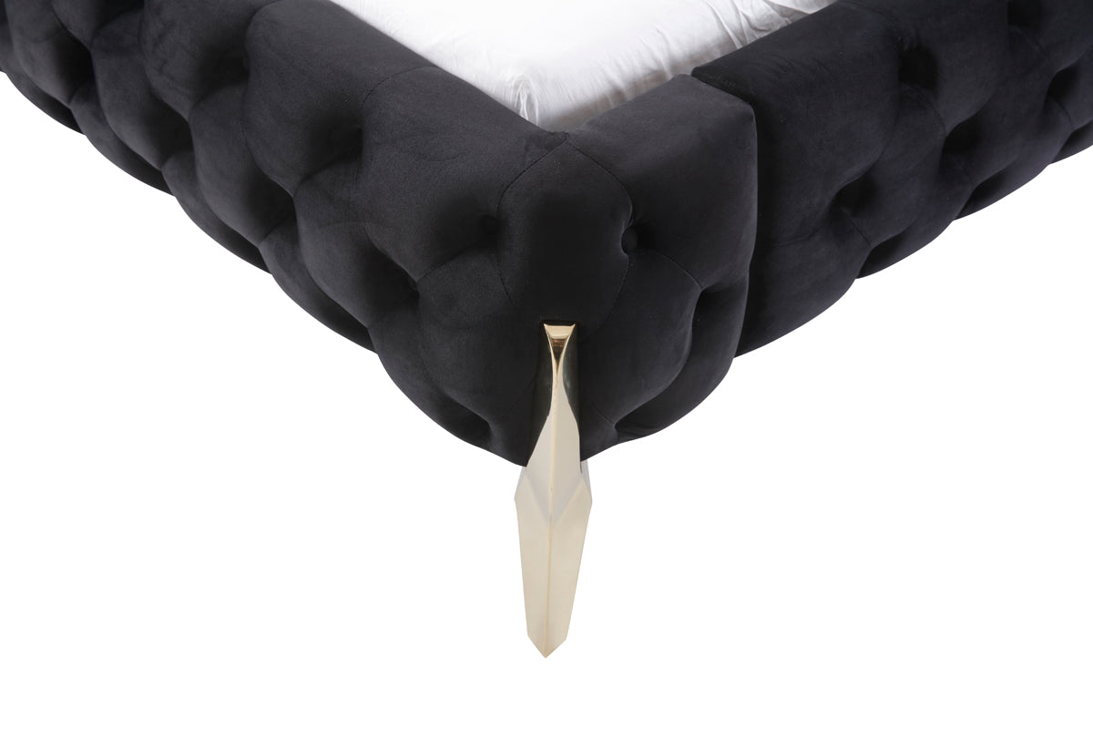 Modrest Legend Modern Black Velvet and Gold Bed