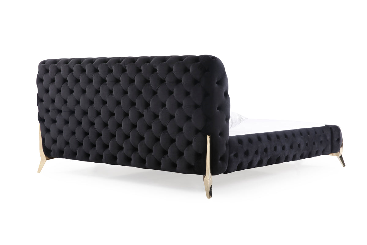 Modrest Legend Modern Black Velvet and Gold Bed