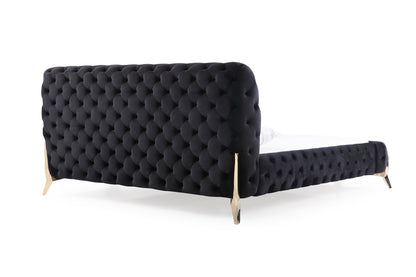 Modrest Legend Modern Black Velvet and Gold Bed