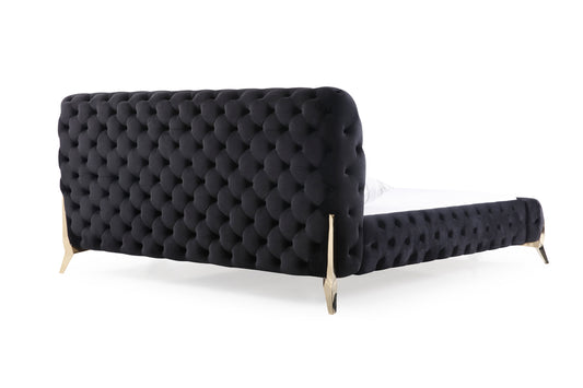 Modrest Legend Modern Black Velvet and Gold Bed
