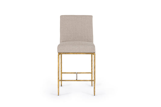 Modrest Beasley Modern Beige Linen Brass Counter Chair