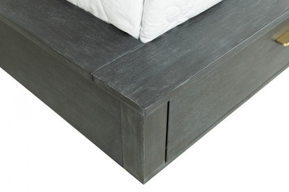 Modrest Manchester- Contemporary Platform Dark Grey Bed with Two Nightstands