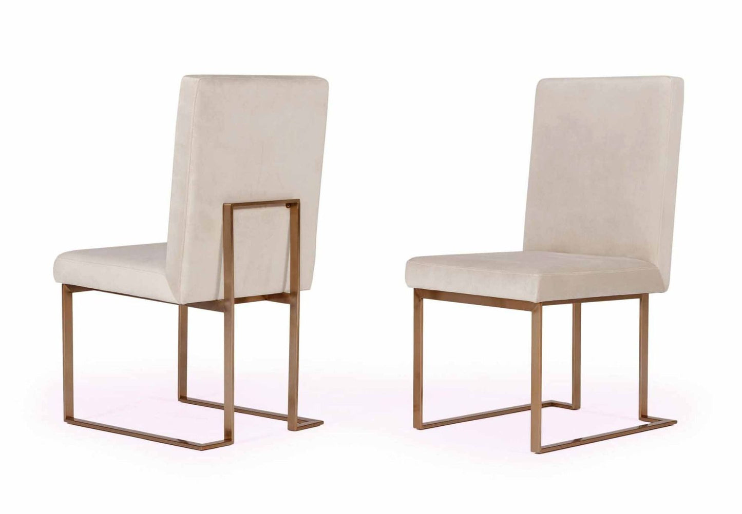 Modrest Fowler Modern Beige and Brass Velvet Dining Chair Set of 2