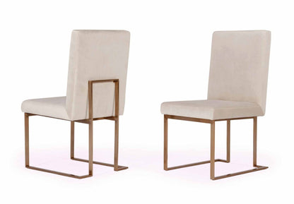 Modrest Fowler Modern Beige and Brass Velvet Dining Chair Set of 2