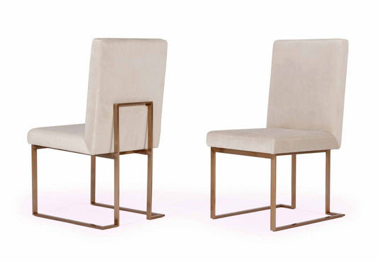 Modrest Fowler Modern Beige and Brass Velvet Dining Chair Set of 2