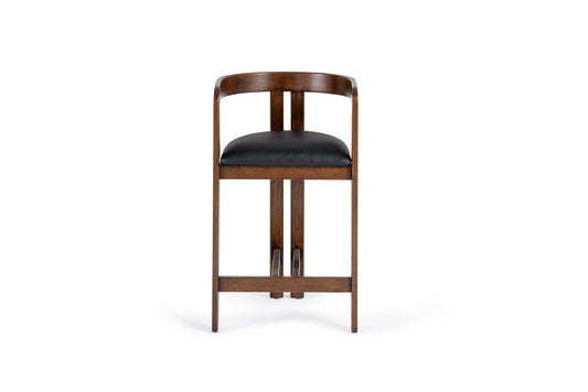 Modrest Belton Modern Black Vegan Leather Brown Oak Counter Chair