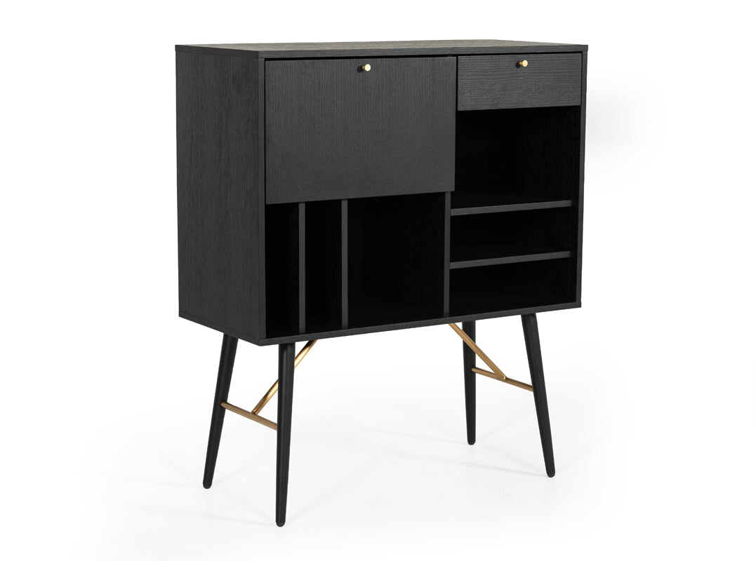 Modrest Billy Modern Black Oak and Gold Tall Buffet