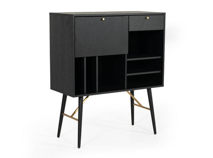 Modrest Billy Modern Black Oak and Gold Tall Buffet