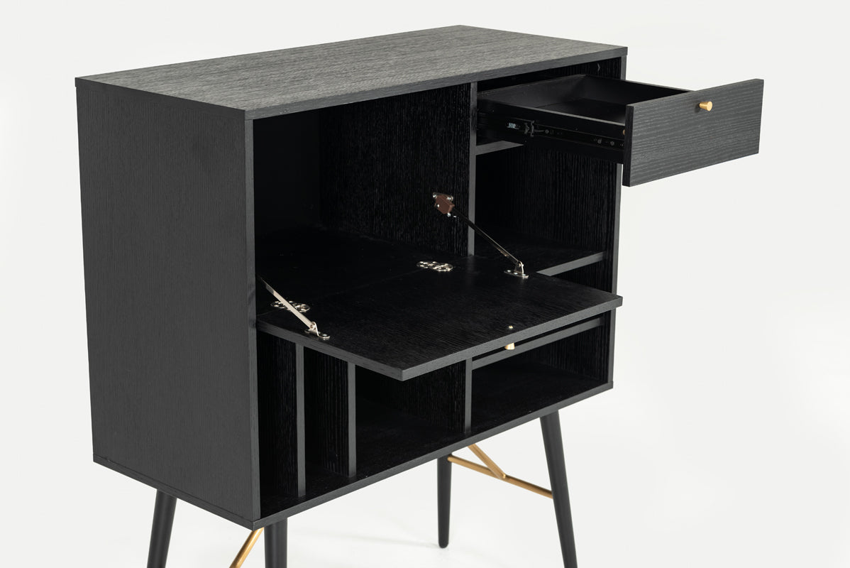 Modrest Billy Modern Black Oak and Gold Tall Buffet