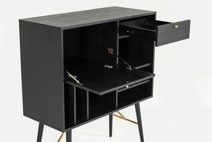 Modrest Billy Modern Black Oak and Gold Tall Buffet