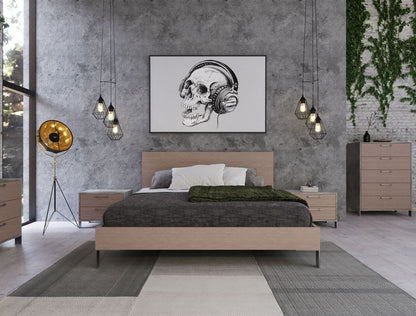 Queen Nova Domus Boston Modern Brown Oak and Brushed Stainless Steel Bed