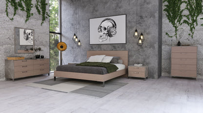 Queen Nova Domus Boston Modern Brown Oak and Brushed Stainless Steel Bed