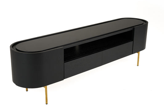 Modrest Bowie Mid-Century Modern Black Oak Brass TV Stand