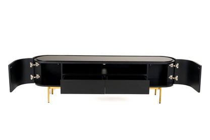 Modrest Bowie Mid-Century Modern Black Oak Brass TV Stand