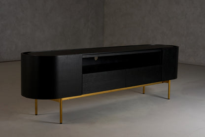 Modrest Bowie Mid-Century Modern Black Oak Brass TV Stand