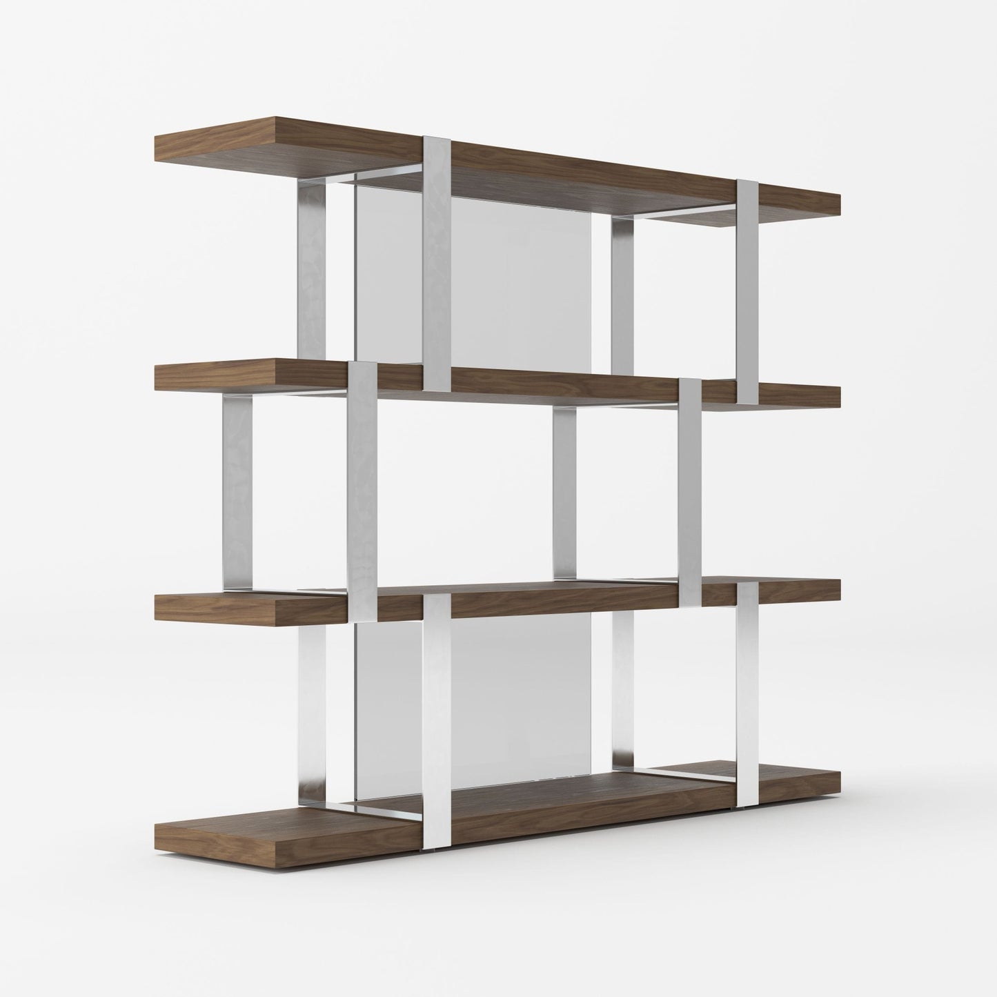Modrest Brewer Modern Walnut Glass and Stainless Steel Bookshelf