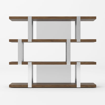 Modrest Brewer Modern Walnut Glass and Stainless Steel Bookshelf
