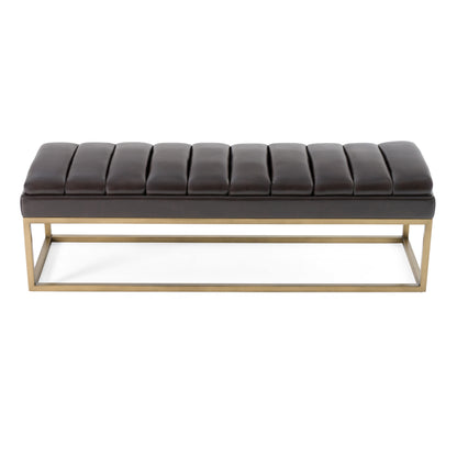 Modrest Bridger Modern Black Vegan Leather Brass Dining Bench