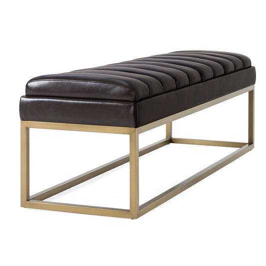 Modrest Bridger Modern Black Vegan Leather Brass Dining Bench