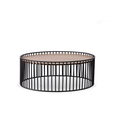 Modrest Bronson Modern Walnut and Black Round Coffee Table