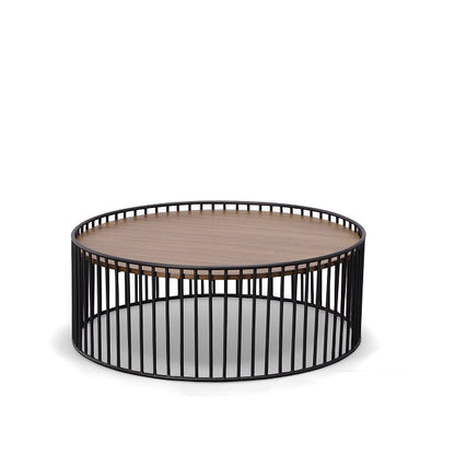 Modrest Bronson Modern Walnut and Black Round Coffee Table