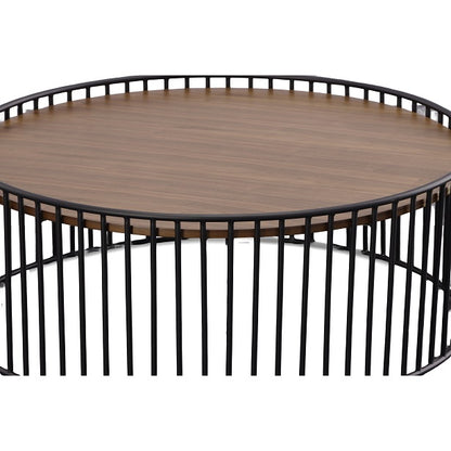 Modrest Bronson Modern Walnut and Black Round Coffee Table