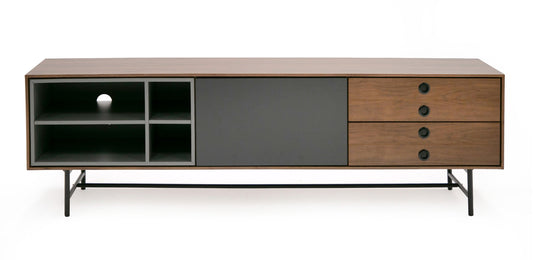 Modrest Bronson Mid-Century Modern Walnut and Grey TV Stand